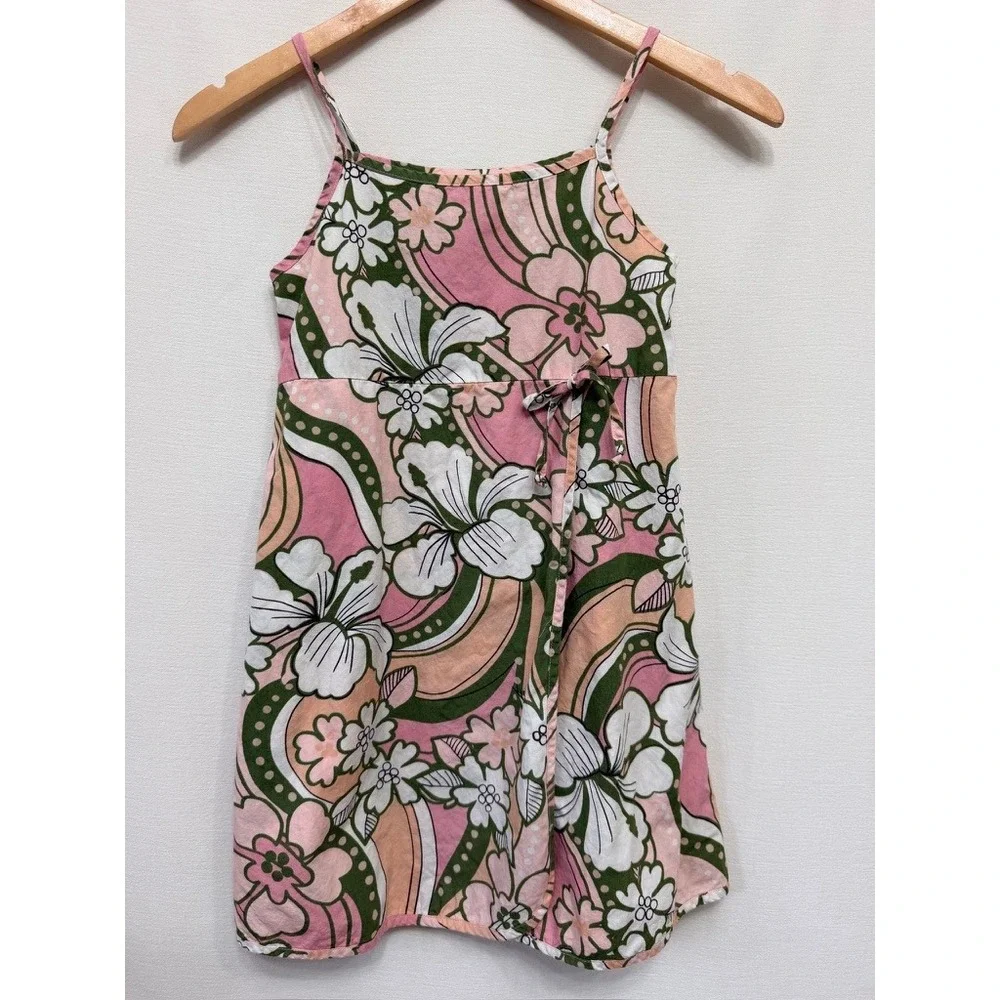 Vintage Hinalea Kids Hawaiian Tropical Floral Cotton Dress Size 8 Made in Hawaii